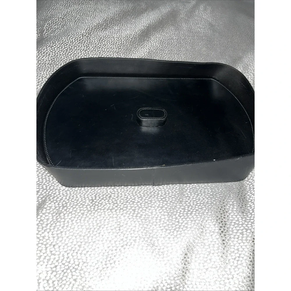 Levenger Full Grain Black Leather Storage Large Tray w/ Lid Organizer Office Bar